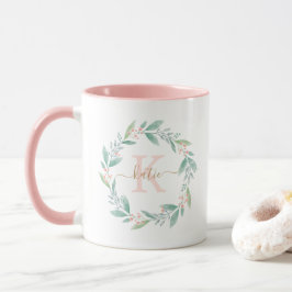 Taza Hermosa acuarela Floral Wreath Monograma