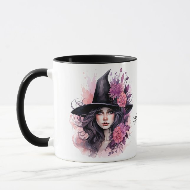 Taza Hermosa bruja personalizada de Halloween (Izquierda)