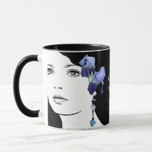 Taza Hermosa cara chica iris azul glamur de moda floral