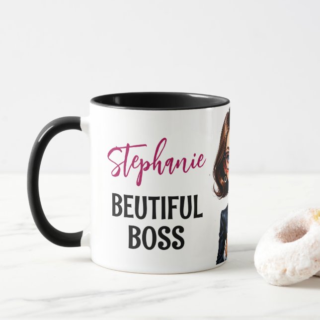 Taza Hermosa dama jefe con cita (Con donut)