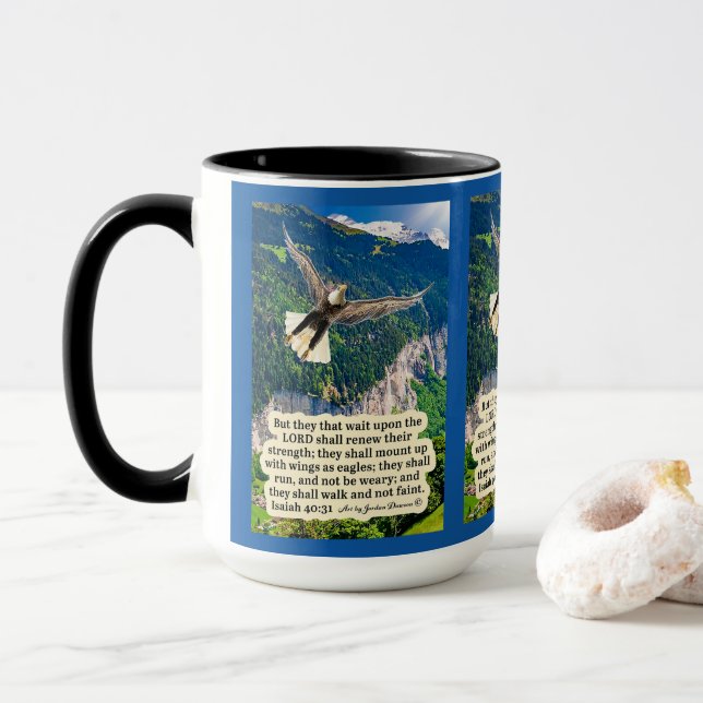 Taza Hermosa Escritura de Águila Isaías 40:31 (Con donut)