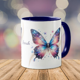 Taza Hermosa Fantasía Azul Estrella Swirl Mariposa