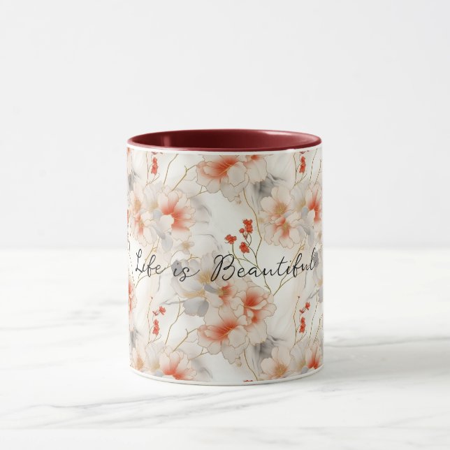 Taza Hermosa Feminine Peach Red White Floral (Centro)