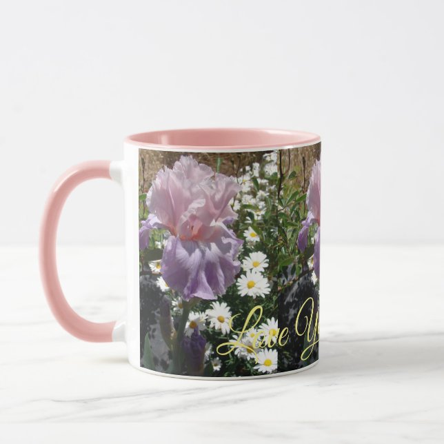 Taza Hermosa flor morada Iris te ama mug (Izquierda)