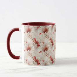 Taza Hermosa Flora Blanca Roja