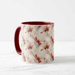 Taza Hermosa Flora Blanca Roja