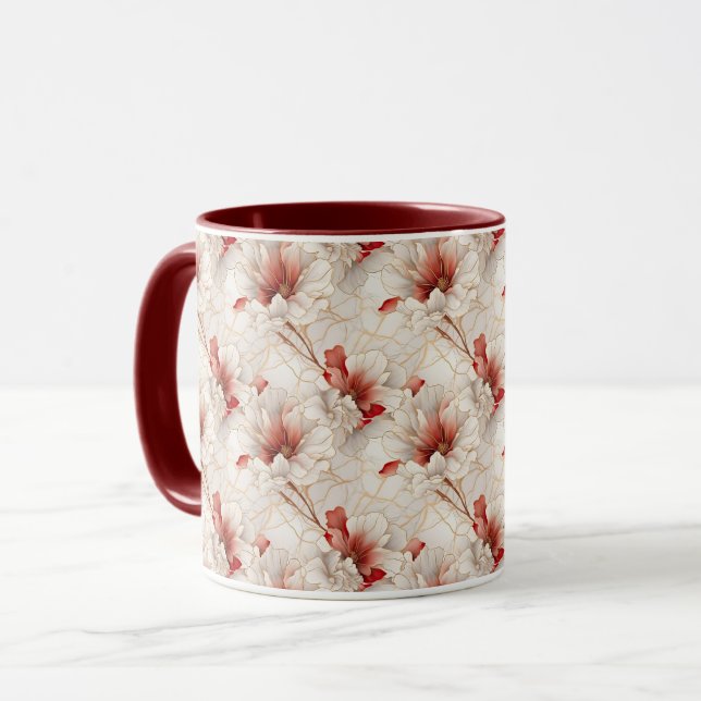 Taza Hermosa Flora Blanca Roja (Anverso izquierdo)