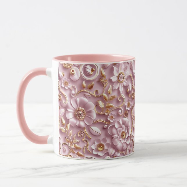 Taza Hermosa floral rosa y turbia (Izquierda)