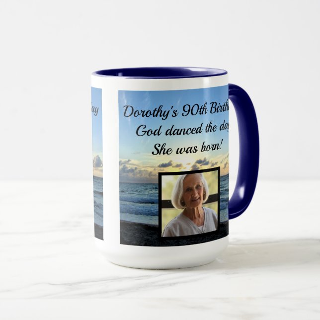 TAZA HERMOSA FOTO PERSONALIZADA DEL CUMPLEAÑOS 90 (Anverso derecho)