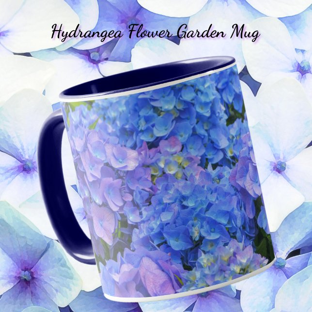Taza Hermosa Hydrangea Azul Flores Jardín Mug (Blue Hydrangea flower garden art mug.)