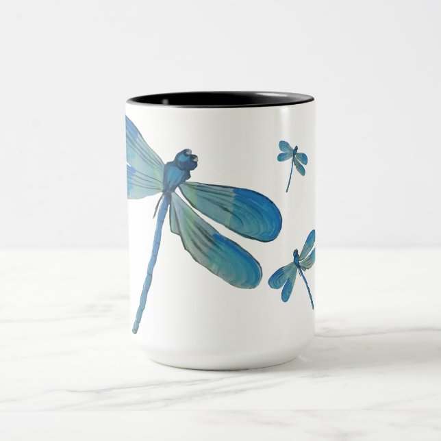 Taza Hermosa libélula rosa flor arte original (Centro)