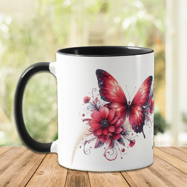 Taza Hermosa mariposa floral de fantasía roja (Subido por el creador)