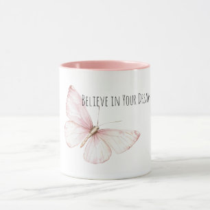 Taza Hermosa Mariposa Rosa Cree en Sueños