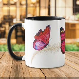 Taza Hermosa mariposa violeta roja Purpurina de oro