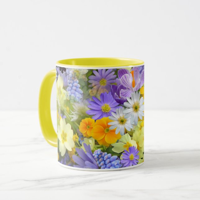 Taza Hermosa matriz de flores coloridas (Anverso izquierdo)