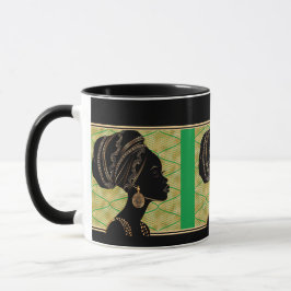 Taza Hermosa mujer afroamericana verde oro negro