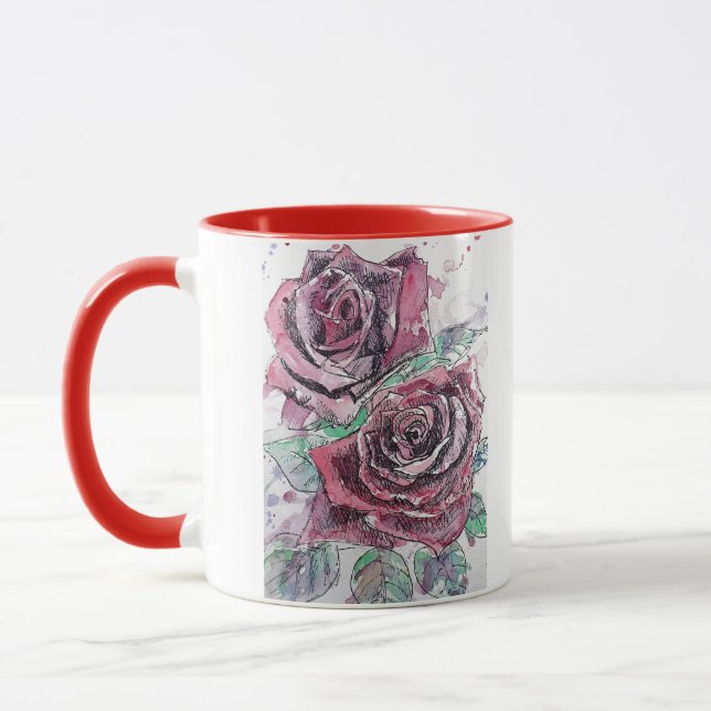 Taza Hermosa pintura de color rosa rojo (Izquierda)
