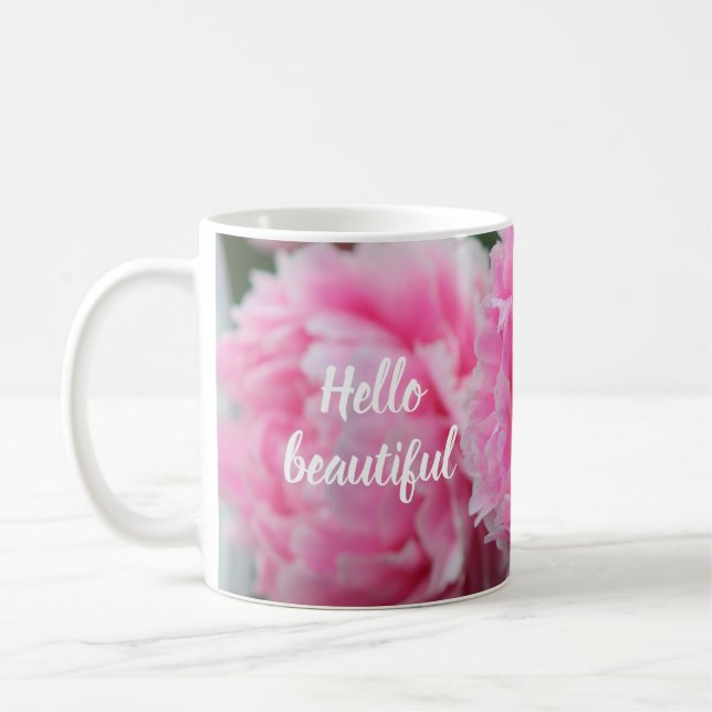 Taza hermosa rosada hermosa del Peony hola (Izquierda)