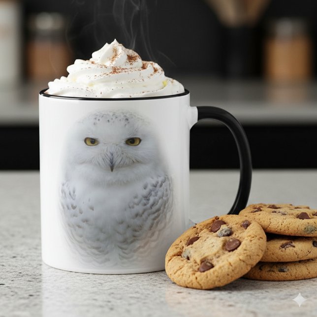 Taza Hermosa, soñadora y serena lechuza (Snowy Owl Two-Tone Combo Mug Cover Photo)
