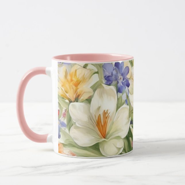 Taza Hermosas cruces blancas, С flores de primavera col (Izquierda)