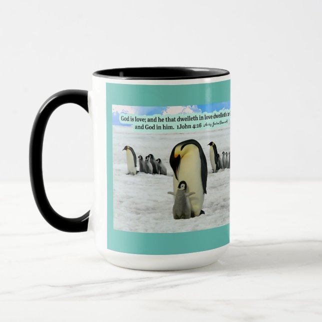 Taza Hermosas Escrituras Pingüinas 1 Juan 4:16 (Izquierda)