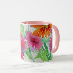 Taza Hermosas flores acuarelas personalizables de color