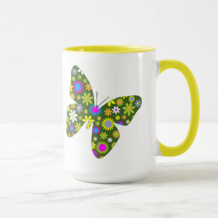 Taza Hermosas Flores Caprichosas de Ala de Mariposa Azi