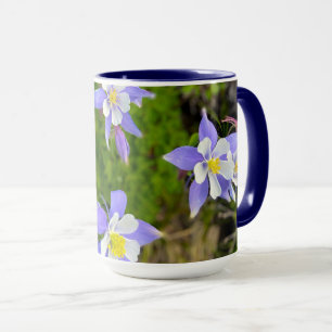 Taza Hermosas Flores de Aquilegia en azul, amarillo, vi