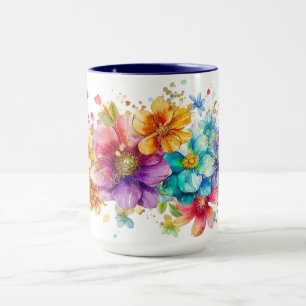 Taza Hermosas flores doradas de acuarela