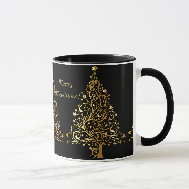 Taza Hermoso árbol de Navidad de oro metálico estrellad (Derecha)
