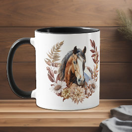 Taza Hermoso caballo de pintura de otoño Wreath