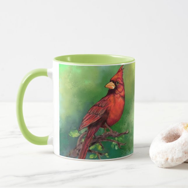Taza Hermoso cardenal rojo del norte pintando arte  (Con donut)