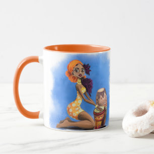 Taza Hermoso Chica de tambores africanos - Feliz Fiesta