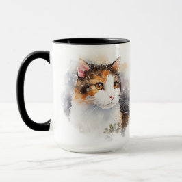 TAZA HERMOSO COLOR DE AGUA CALICO CAT FACE
