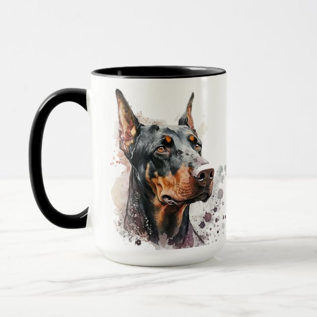 TAZA HERMOSO COLOR DE AGUA DOBERMAN PINSCHER DOG (Izquierda)
