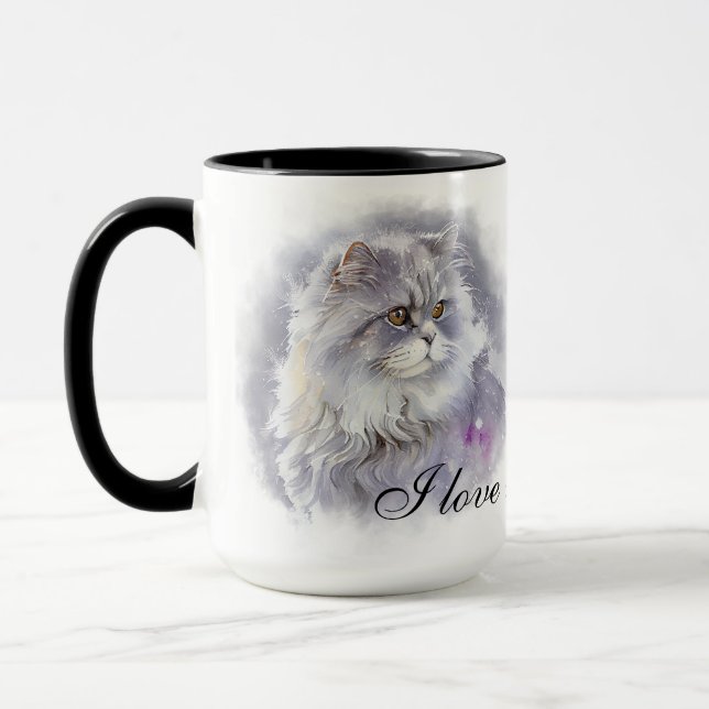 TAZA HERMOSO COLOR DE AGUA FLUFFY ANGORA CAT (Izquierda)