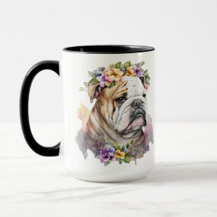TAZA HERMOSO COLOR DE AGUA MARRÓN BLANCO BULLDOG PERRO