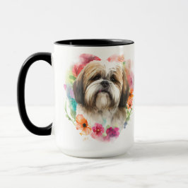 TAZA HERMOSO COLOR DE AGUA MARRÓN BLANCO LHASA APSO DOG
