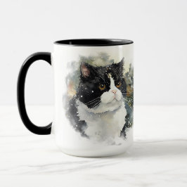 TAZA HERMOSO COLOR DE AGUA NEGRO BLANCO TUXEDO CAT