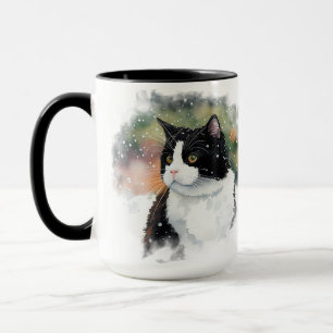 TAZA HERMOSO COLOR DE AGUA NEGRO BLANCO TUXEDO CAT