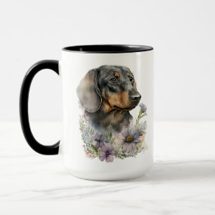 TAZA HERMOSO COLOR DE AGUA NEGRO & TAN DACHSHUND PERRO