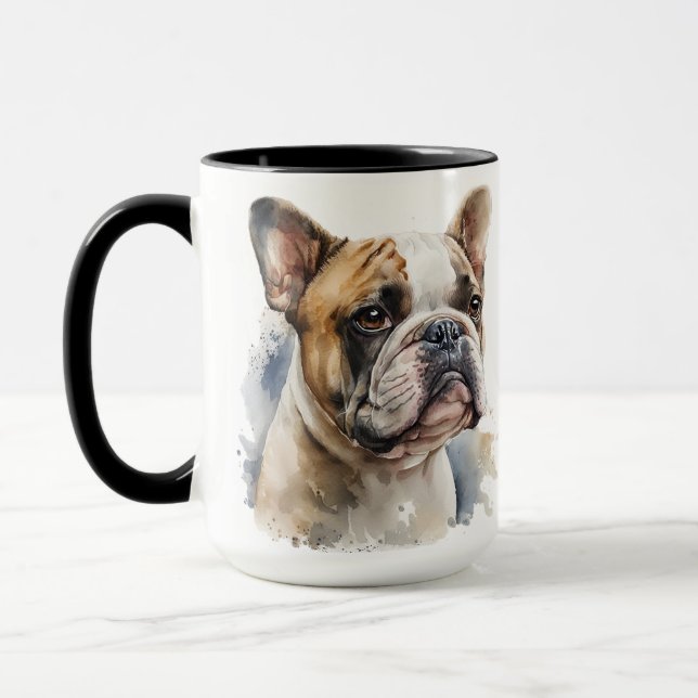 TAZA HERMOSO COLOR DE AGUA PERRO BULLDOG FRANCÉS (Izquierda)