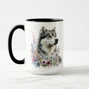TAZA HERMOSO COLOR DE AGUA SIBERIANO PERRO HUSKY