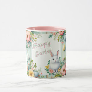 Taza Hermoso conejito de Pascua con flores