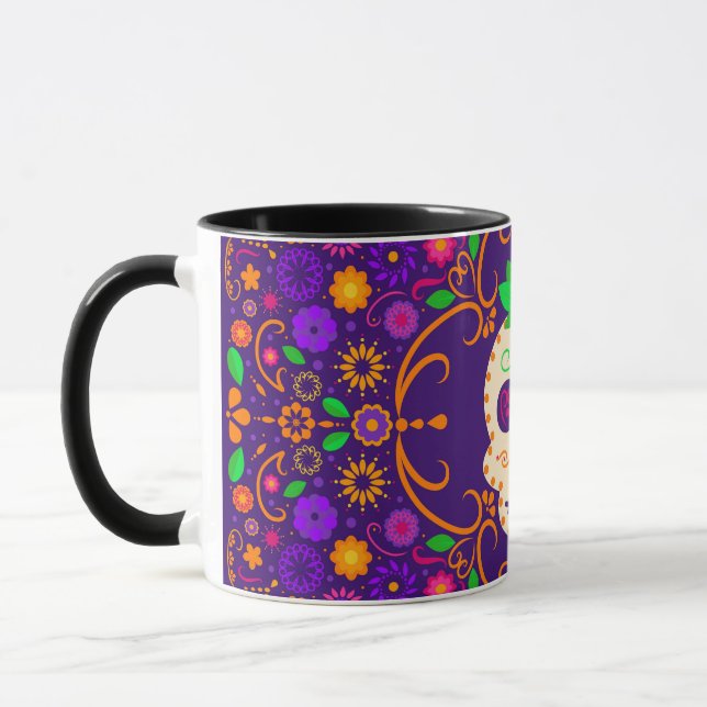 Taza Hermoso cráneo con flores Día de los Muertos (Izquierda)