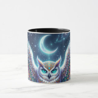 Taza Hermoso diseño de búho con plumas de pavo real por