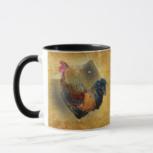 Taza Hermoso gallo y rústico gallinero