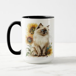 TAZA HERMOSO GATO DE RAGDOLL CON SUNFLOWERS
