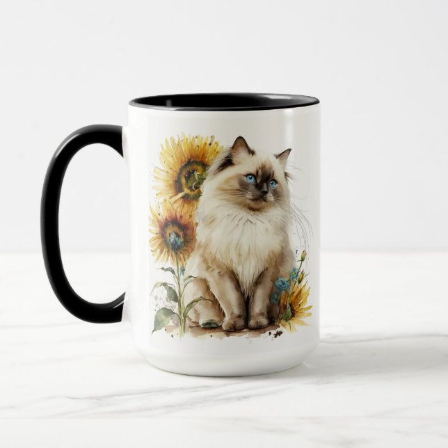 TAZA HERMOSO GATO DE RAGDOLL CON SUNFLOWERS (Izquierda)