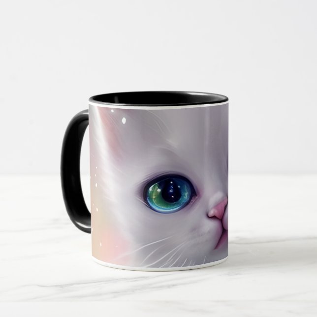 Taza Hermoso Gato Fantasía Blanca Fluffy (Anverso izquierdo)